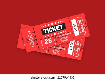 Two movie tickets to the cinema. Template of red VIP entrance tickets for theater, festival, cinema on isolated background. 3d paper coupon icon. eps10 illustration
Formats Vector images