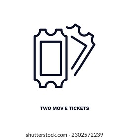 two movie tickets icon. Thin line two movie tickets icon from cinema and theater collection. Outline vector isolated on white background. Editable two movie tickets symbol can be used web and mobile