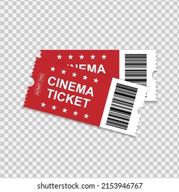 Two movie vector tickets isolated on transparent background. Realistic front view illustration.