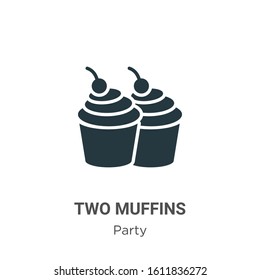 Two muffins glyph icon vector on white background. Flat vector two muffins icon symbol sign from modern party collection for mobile concept and web apps design.