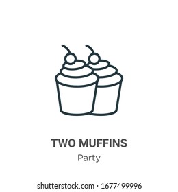 Two muffins outline vector icon. Thin line black two muffins icon, flat vector simple element illustration from editable party concept isolated stroke on white background