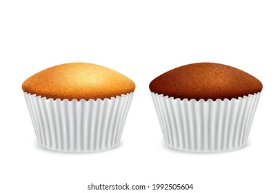 Two muffins in paper cup on white background. Vector icon.