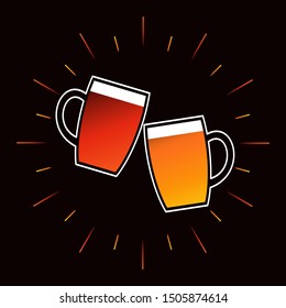 two mugs of beer clink. vector. 