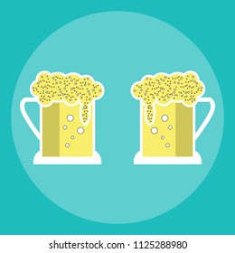 Two mugs of beer with a lot of foam, Flat design, Vector illustration.