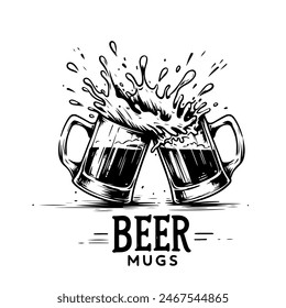 Two mugs of beer with foam. flat vector illustration on white background