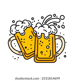 Two mugs of beer with foam. flat vector illustration on white background