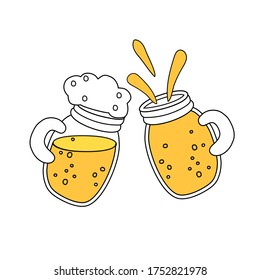 Dos tazas de cerveza con espuma y un chapoteo.