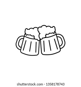 Two mugs of beer with foam vector icon