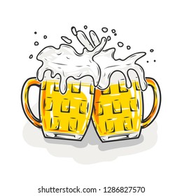 Two Mugs of Beer isolated on white.Vector illustrtaion.
