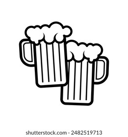 Two Mugs of Beer Toasting Icon. Vector for Bar and Pub.