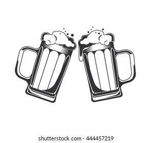 Dos tazas de cerveza con corona. Ilustración vectorial aislada en fondo blanco. Icono de Beerfest.