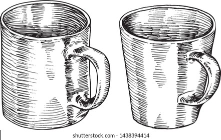 Two mugs of different shapes. Vector illustration in the style of hand graphics.