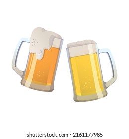 Two mugs of fresh beer on a white background - Vector illustration
