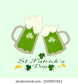 two mugs of green beer postcard st. patrick's day