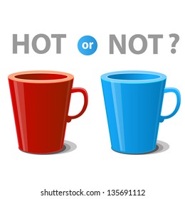 Two mugs illustrated hot and cold drinks. Vector illustration