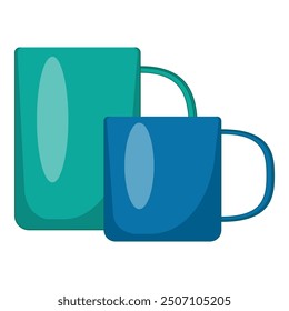 Two mugs are standing next to each other, with the smaller mug slightly in front of the larger one