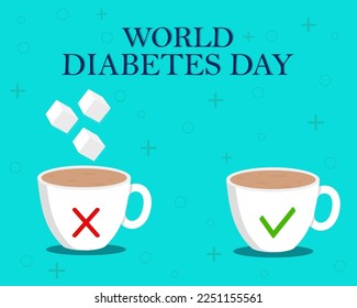 Two mugs with tea, one with sugar and one without. World Diabetes Day.