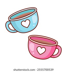 Two mugs. Valentine's Day design. Vector illustration.