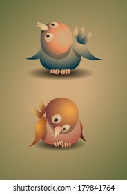 Two multicolored birds in various positions