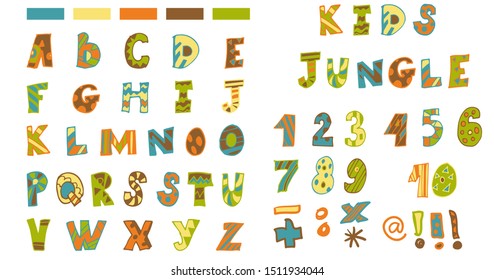 two multi-colored cheerful fonts for children are drawn by hand 5 colors