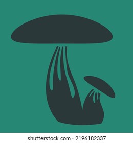 Two mushrooms in black flat style. Halloween design element.