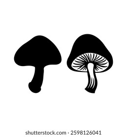 Two mushrooms flat silhouette icon vector illustration design.