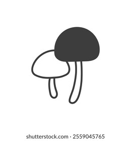 Two mushrooms Line Icon. Hand drawn fungi doodle art. Cooking product harvest forest plant vector illustration.