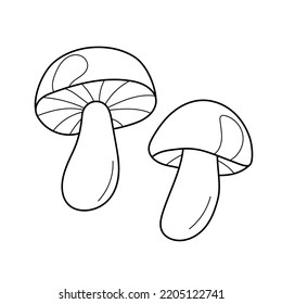 Two mushrooms - linear vector illustration for coloring. Autumn coloring. Outline. Hand drawing cartoon image on white