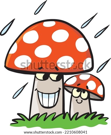 two mushrooms in the rain