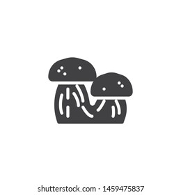 Two mushrooms vector icon. Pine bolete filled flat sign for mobile concept and web design. Fungus, fungi glyph icon. Symbol, logo illustration. Vector graphics
