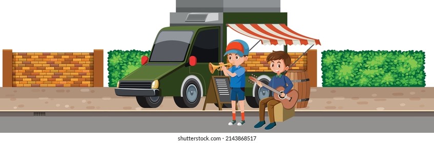 Two musicians performing on the street illustration