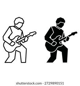 Dois músicos tocando guitarras elétricas em preto e branco estilo de linha performance