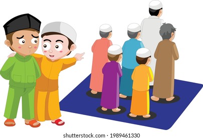 two muslim boy seeing on solat