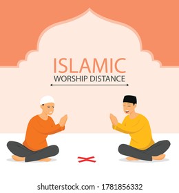 two Muslim men shaking hands while keeping their distance, social distancing, corona virus.