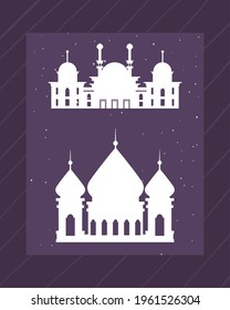 Two muslim mosques silhouettes set