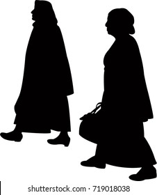 Two Muslim Woman Walking, Silhouette Vector