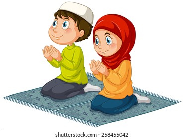 Two muslims praying on the carpet