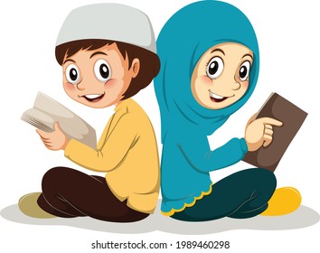 Two muslims reading books togetherile praying