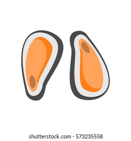 Two Mussles Primitive Cartoon Icon, Part Of Pizza Cafe Series Of Clipart Illustrations