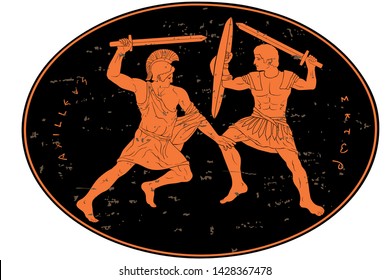 Two Mythological Heroes Achilles Hector Fight Stock Vector Royalty Free