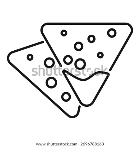 Two nachos chips dipping sauce line icon illustration
