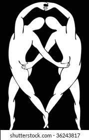 Two naked gays dancing. Image inspired by the artworks of Henri Matisse.