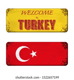 Two nameplates with Turkey flag and welcome text