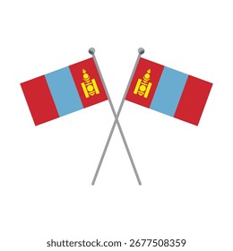Duas bandeiras nacionais da Mongólia com bandeira cruzada ilustração plana
