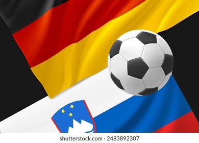 Two national football team match announcement. Germany vs Slovenia. 3d vector illustration