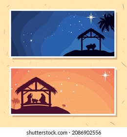 two nativity mangers scenes cards