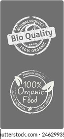 Two natural  bio quality product labels, white on grey background, vector illustration