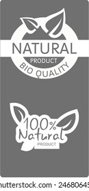 Two natural bio quality product labels, white on grey background, illustration