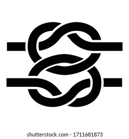 Two nautical knots Ropes Wire with loop Twisted marine cord icon black color vector illustration flat style image