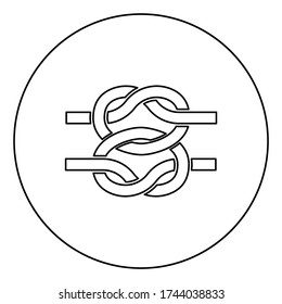 Two nautical knots Ropes Wire with loop Twisted marine cord icon in circle round outline black color vector illustration flat style image